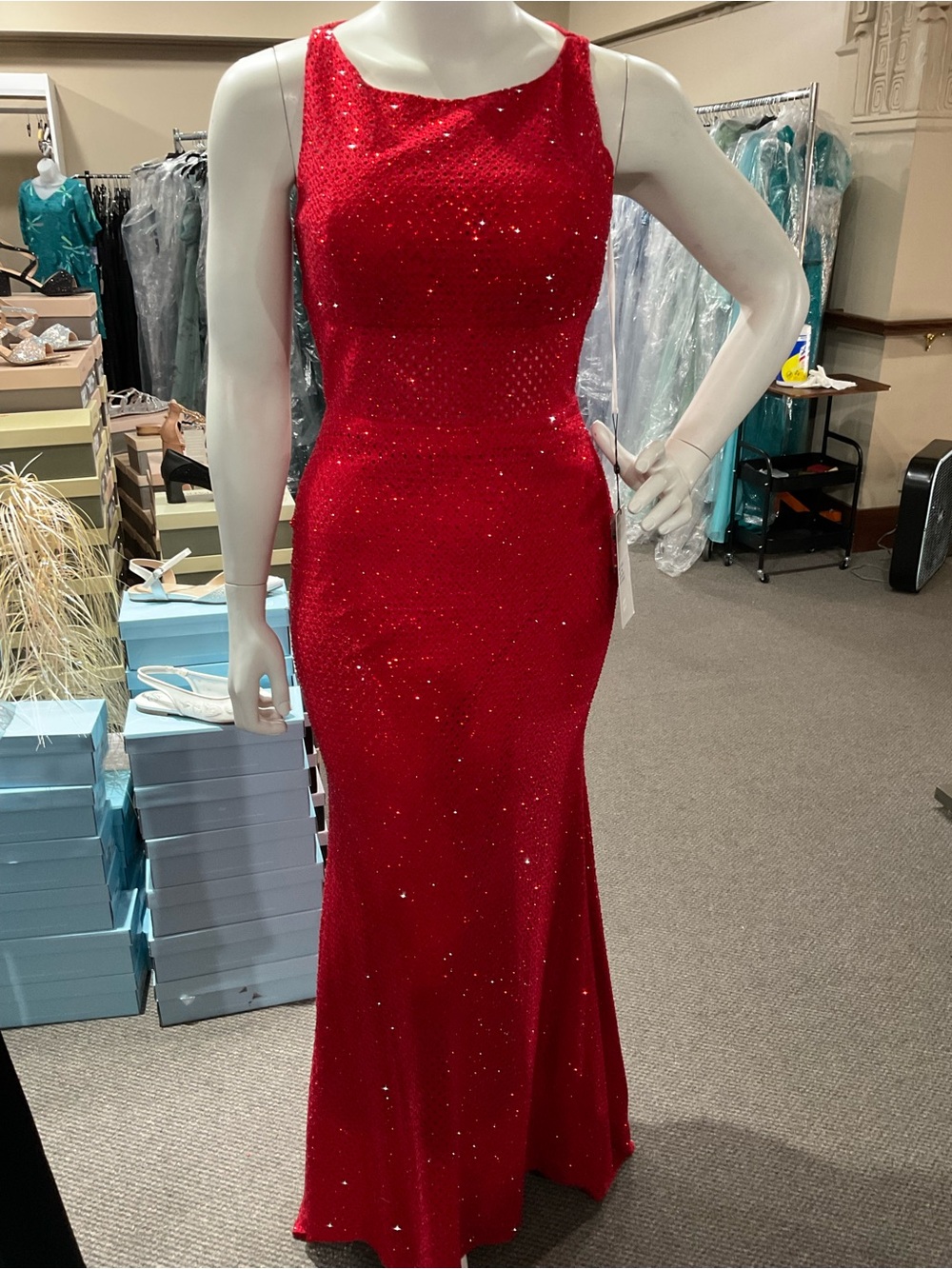 Size 14 Alyce Paris Red Sequin Fitted Prom Gown